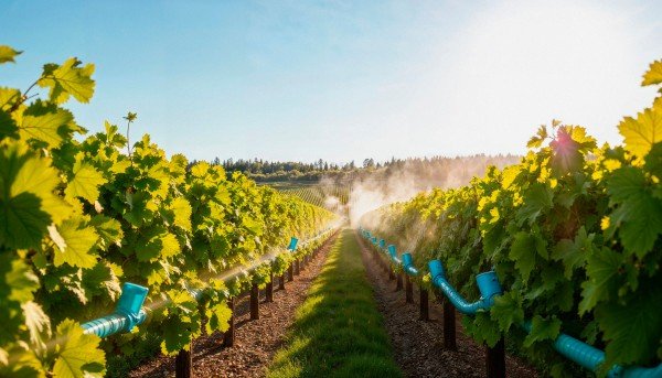 Drip irrigation system watering grapevines efficiently